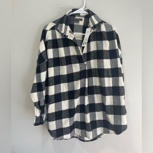 French Connection Pullover Buffalo Plaid Flannel Dolman Sleeve